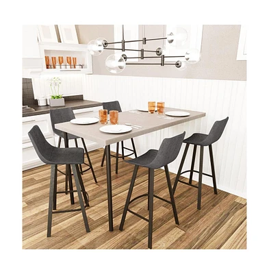 LeisureMod Elland Modern Upholstered Leather Bar Stool With Iron Legs & Footrest Set of 2