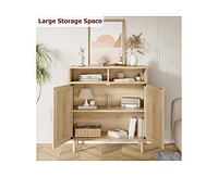 gaomon Sideboard Buffet Storage Cabinet, Rattan Kitchen Cabinet with 2 Doors/Shelf