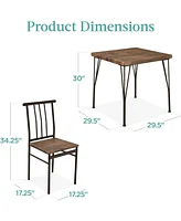 Slickblue 3-Piece Dining Set with Metal Frame, Wood Top Table, and 2 Chairs for Small Spaces