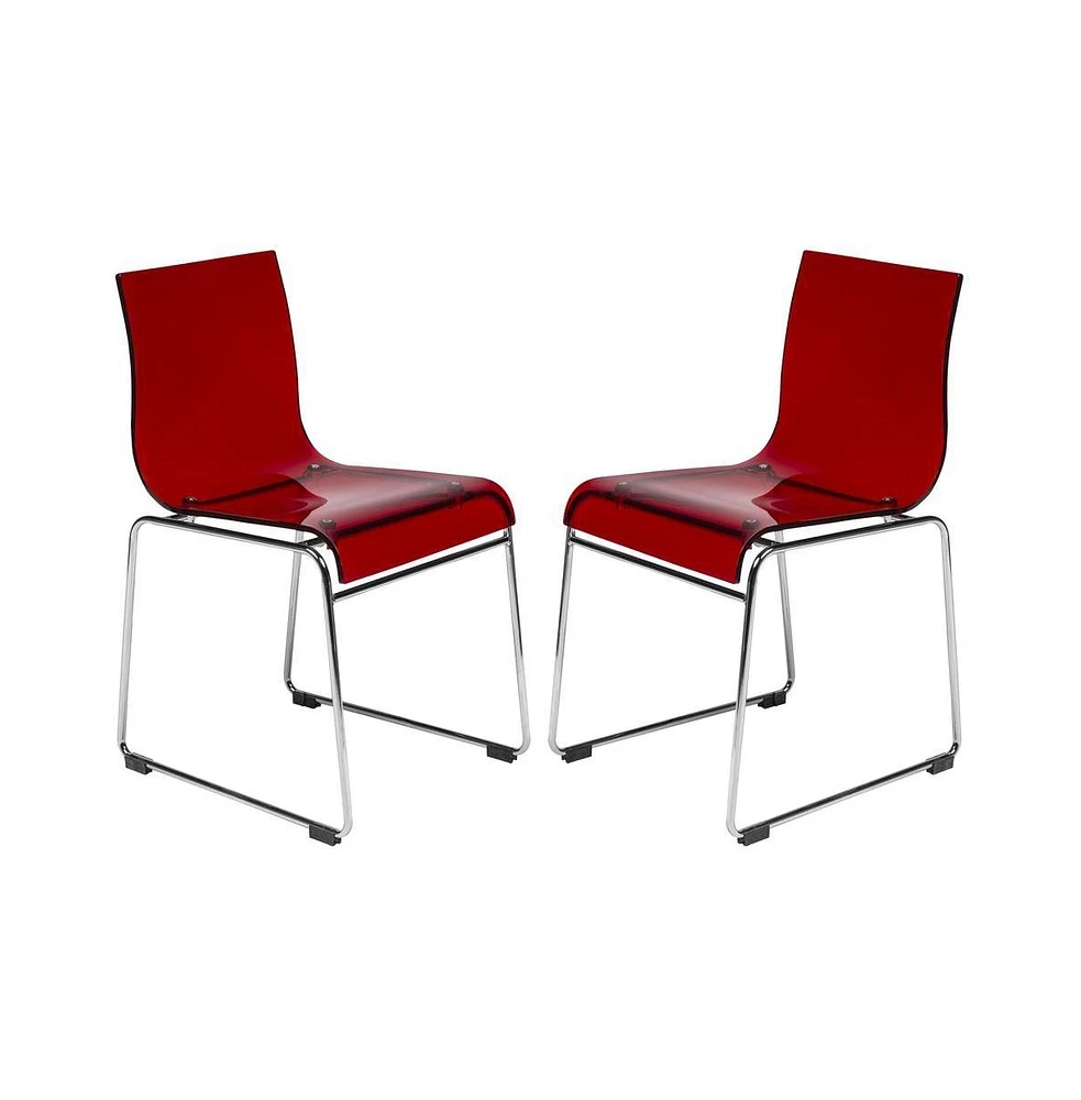 LeisureMod Lima Modern Acrylic Chair, Set of 2