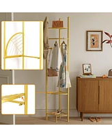 Unho Freestanding Gold Metal Coat Rack: Clothes Stand with Shelves Storage
