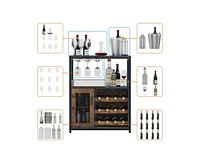 gaomon Wine Bar Cabinet with Detachable Wine Rack, Bar Rack Cabinet with Glass Holder and 1 Drawer, Mesh Door