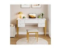 gaomon 47" Makeup Vanity Desk with Flip Top Mirror and Lights, 3 Lighting Mode, 3 in 1 Vanity Table with 5 Drawers