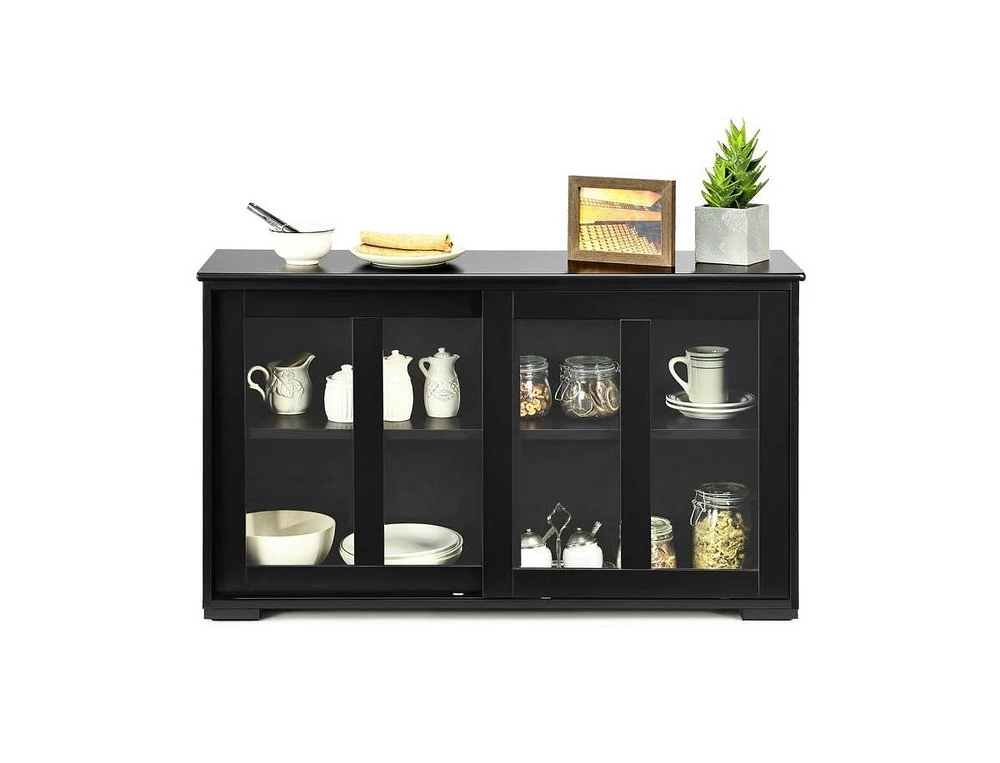 Slickblue Wood Buffet Kitchen Dining Sideboard Storage Cabinet With Glass Sliding Door