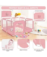 Comomy Baby Playpen Outdoor Indoor Play Yard 7 Panel Baby Safety Playpen for Infant Toddler with Basketball Hoop