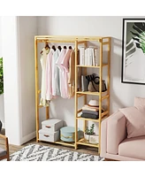 Unho Wooden Garment Rack: Coat Stand with Shelves Cabinet Clothes Storage