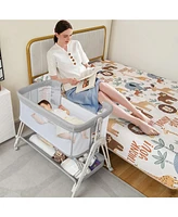 Gymax Baby Bedside Sleeper Bassinet Bed Folding Portable Adjustable Crib w/ Storage