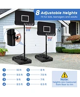 Gymax 6.5-10 Ft Adjustable Portable Basketball Hoop w/ 44 Inch Shatterproof Backboard