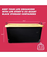 Life Story 55 Quart Plastic Stackable Storage Unit Bin, Black & Yellow (6 Pack)