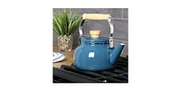 Slickblue 1.5 Qt. Steel Teapot Kettle w/ Glossy Enamel Coating and Wood Handle