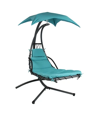 Slickblue Teal Single Person Sturdy Modern Chaise Lounger Hammock Chair Porch Swing