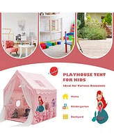 Gymax Kids Playhouse Large Children Indoor Play Tent Gift w/ Cotton Mat Longer Curtain