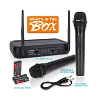 Pyle 2-Channel Vhf Wireless Microphone System with (2) Handheld Mics, Adjustable Volume Control