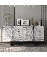 Boyel Living 4 Door Storage Cabinet with Stainless Steel Wave Polished Doors