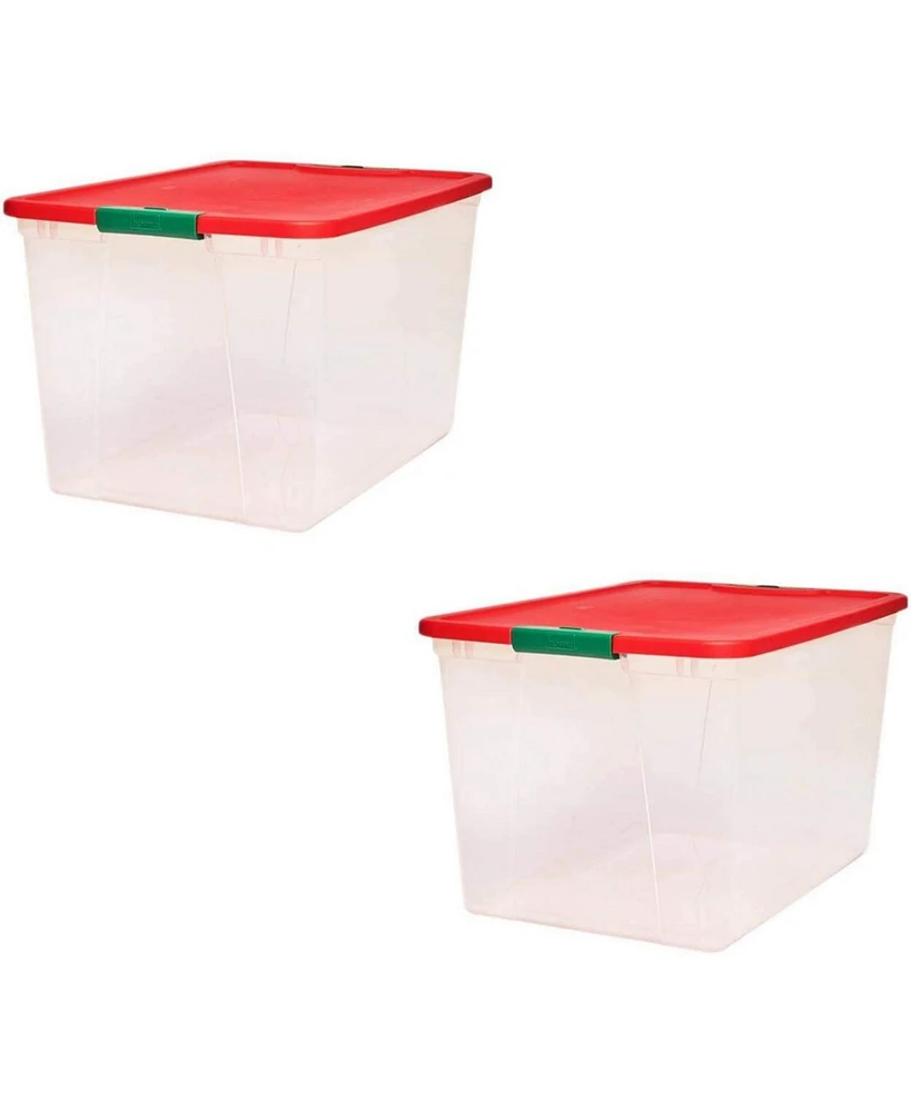 Homz 64 Qt Secure Latch Clear Plastic Storage Container Bin w/ Red Lid, 2 Pack