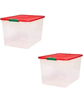 Homz 64 Qt Secure Latch Clear Plastic Storage Container Bin w/ Red Lid, 2 Pack