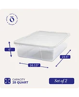 Homz 28 Qt Snaplock Clear Plastic Storage Container Bin with Secure Lid, 2 Pack