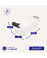 Homz 7.5 Qt Clear Storage Organizing Container Bin with Latching Lids, (5 Pack)