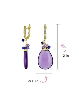 Bling Jewelry Natural Purple Amethyst Teardrop Drop Bead Accent Dangle Earrings Rose Gold