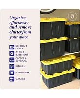 Homz Durbilt 15 Gal Storage Containers Tough Flip Lid Bins, 6 Pack, Black/Yellow