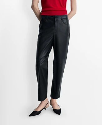 Mango Women's Leather-Effect Straight Trousers