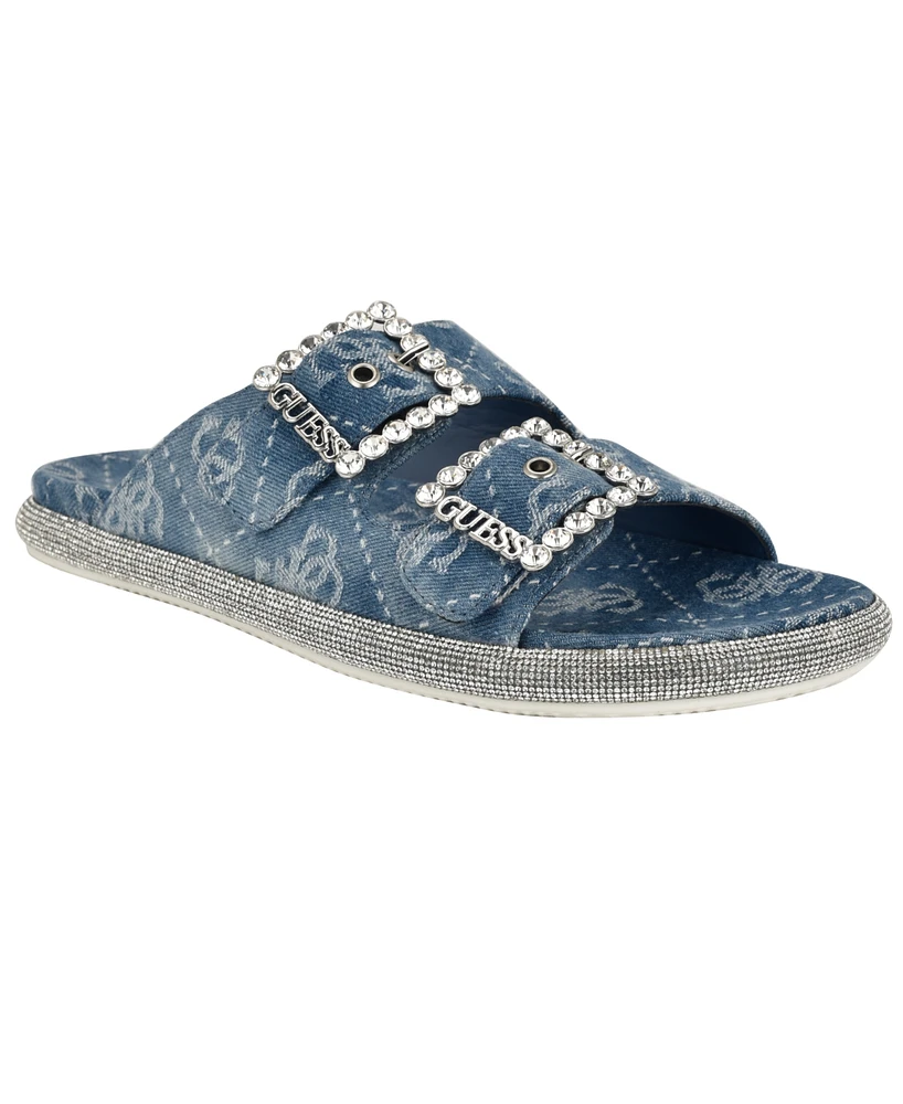 Guess Women's Funzy Embellished Double-Buckle Flat Sandals