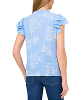 CeCe Women's Floral Tie-Front Flutter-Sleeve Top