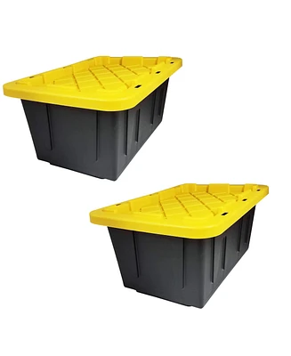 Homz 15 Gallon Durabilt Home Storage Container w/Snap Lid, Black/Yellow(2 Pack)