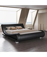 Slickblue Modern Upholstered Platform Bed Frame with Sleigh Curved Headboard