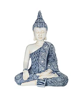 Fc Design "2-pc Set" 11"H Blue and White Earth Touching Buddha Figurine Statue Ornament Home Room Office Decor and Perfect Ideas for Housewarming, Hol