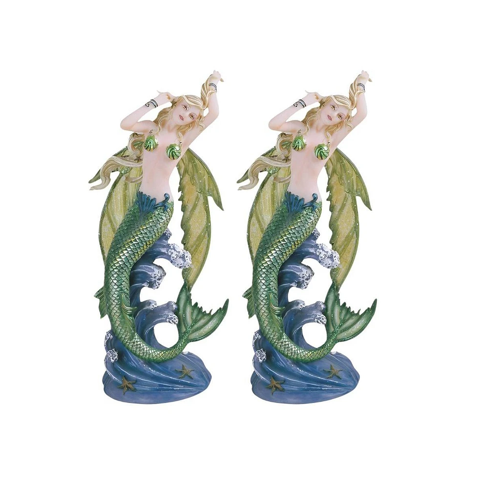 Fc Design "2-pc Set" 8.5"H Green Mermaid Fairy Figurine Statue Ornament Home Room Office Decor and Perfect Ideas for Housewarming, Holidays and Birthd