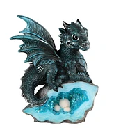 Fc Design 2-pc Set" 5"H Blue Baby Dragon with Faux Crystal Egg Nest Figurine Statue Ornament Home Room Office Decor and Perfect Ideas for Housewarming