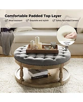 Hulala Home Illyria Transitional 36" Wide Tufted Round Cocktail Ottoman with Storage and Solid Wood Legs