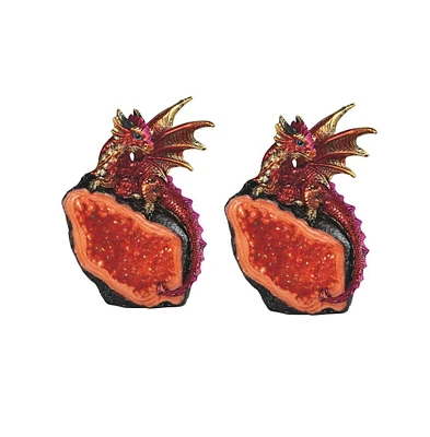 Fc Design "2-pc Set" 4"H Red Volcano Dragon Guarding Faux Crystal Cave Figurine Statue Ornament Home Room Office Decor and Perfect Ideas for Housewarm