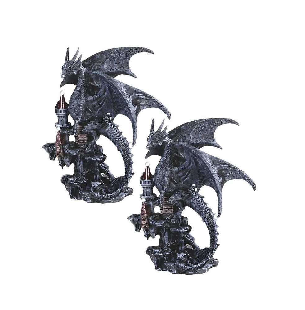 Fc Design "2-pc Set" 7.75"H Black Dragon on Castle Figurine Statue Ornament Home Room Office Decor and Perfect Ideas for Housewarming, Holidays and Bi