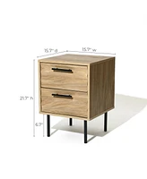 LuxenHome Mid-Century Modern Wave 2-Drawers End Table and Nightstand with Metal Legs