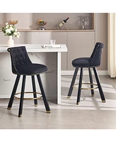 The Pop Home Set of 2 Velvet Swivel Bar Stools, 360 Rotation, Modern Kitchen Chairs-The