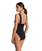 Lauren Ralph Women's Modern V Neck One Piece Swimsuit