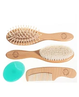 Sperric Toddler Hair Brush and Comb Set for Newborn – Wooden Brush with Soft Goat Bristle, Cradle Cap Brush for Newborns Girls, Blue