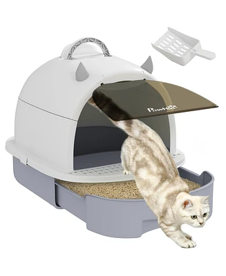 PawHut Cat Litter Box, Cove Kitty Box with Lid, Scoop,