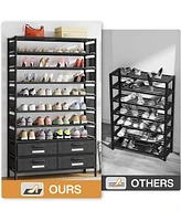 Tribesigns 10-Tier Shoe Storage Organizer with 4 Bin Drawers, 32 Pairs Vertical Shoe Rack for Closet, Entryway, Bedroom, Hallway, or Garage, Tall Free