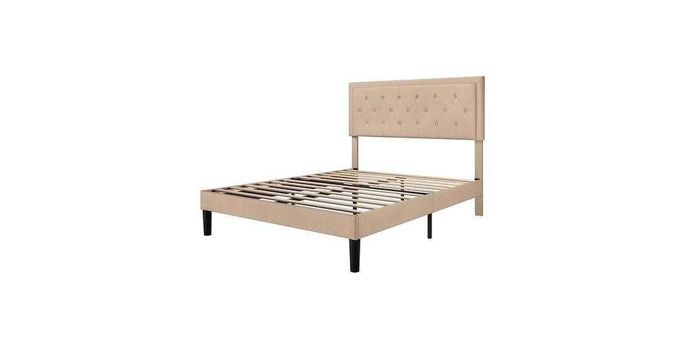 Slickblue Linen Platform Bed Frame with Button Tufted Headboard