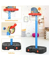 Gymax Portable 2 1 Kids Basketball Hoop Stand w/ Ring Toss & Storage Box