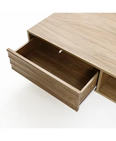 LuxenHome Mid-Century Modern Wave 1-Drawer Coffee Table with Storage and Metal Legs