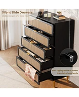 gaomon Rattan 5 Drawer Dresser for Bedroom, Tall Dresser with Deep Drawers