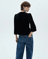 Mango Women's Bows Detail Velvet Blouse