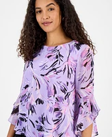 Kasper Petite Printed Ruffle-Sleeve Blouse, Regular and Sizes