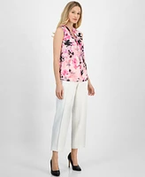 Kasper Women's Floral-Print Chiffon Tie-Neck Top, Regular and Petite Sizes