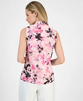 Kasper Women's Floral-Print Chiffon Tie-Neck Top, Regular and Petite Sizes