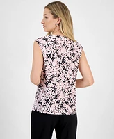 Kasper Women's Printed Sleeveless Keyhole-Neck Blouse, Regular & Petite Sizes